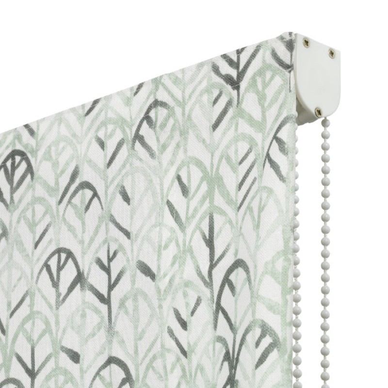 Green Leaf Filtering Roman Blind with Floral Theme