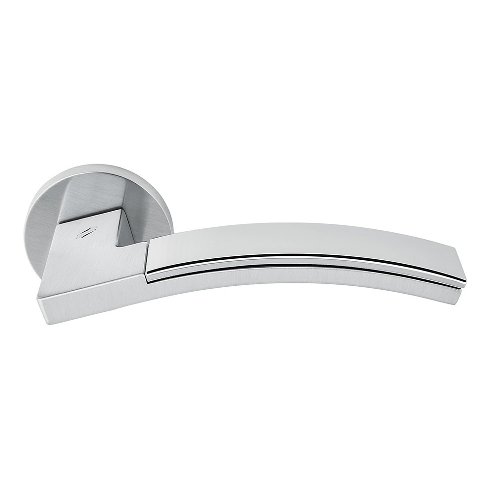 Trama 1 Polished and Satin Chrome Door Handle on Rosette Made in Italy by Colombo Design