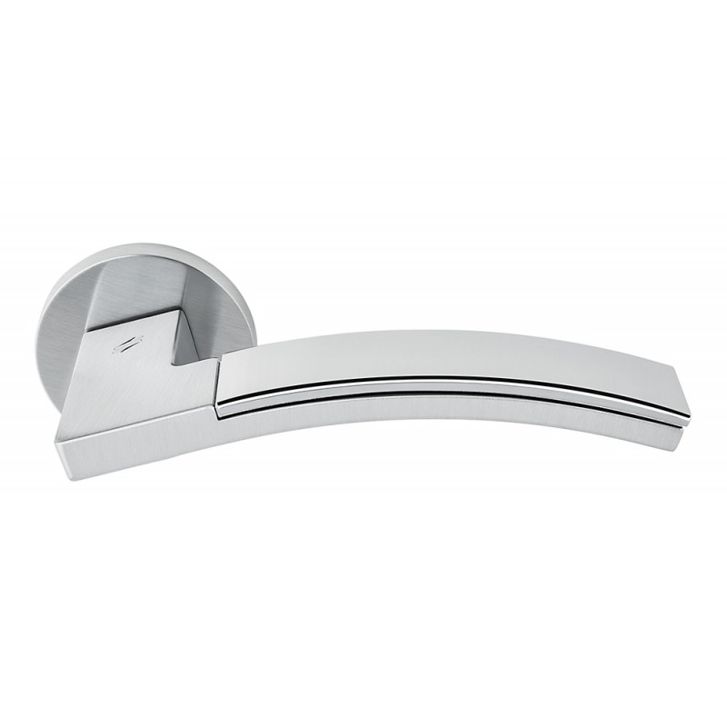 Trama 1 Polished and Satin Chrome Door Handle on Rosette Made in Italy by Colombo Design