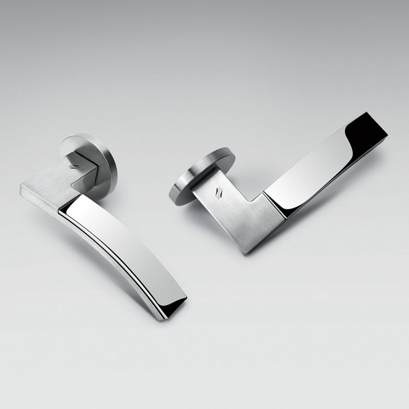 Alba Polished and Satin Chrome Door Handle on Rosette Made in Italy by Colombo Design