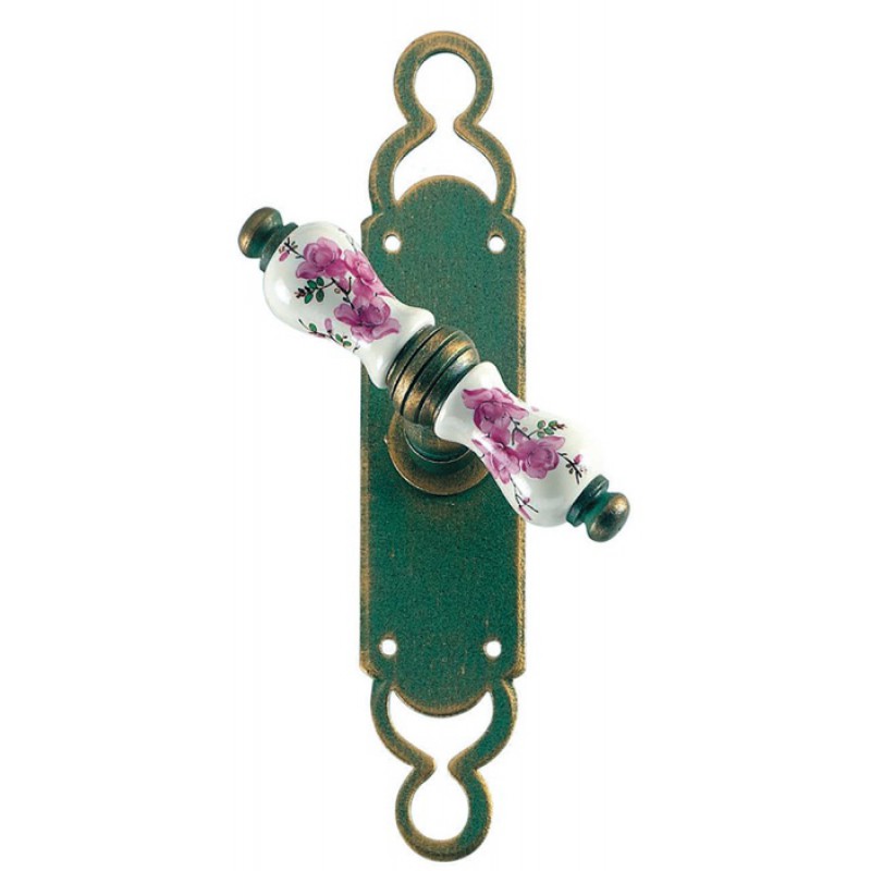 Wien Galbusera Window Handle with Plate Porcelain and Wrought Iron