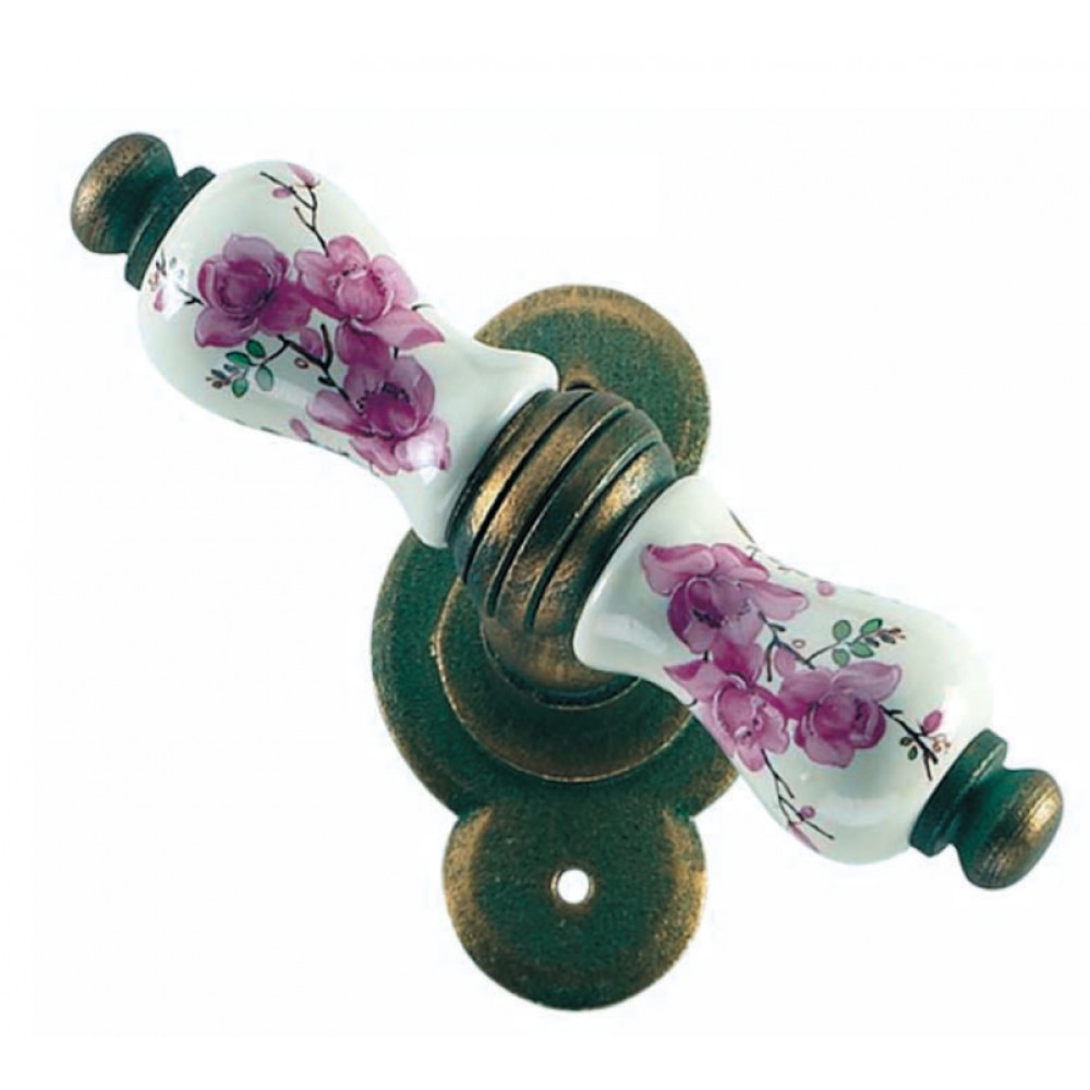 Wien Galbusera Window Handle with Rosette Porcelain and Wrought Iron