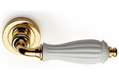 White Godiva Classique PFS Pasini Brass Door Handle with Rose and Escutcheon