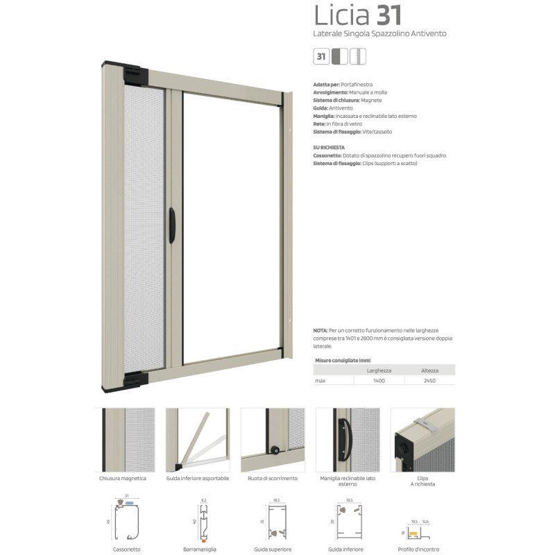 Slim Side Mosquito Net with Reduced Size Licia 31 Rami