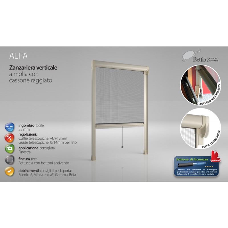 Mosquito Net Bettio Alfa Cassone rayed and Headphones Telescopic Vertical Spring