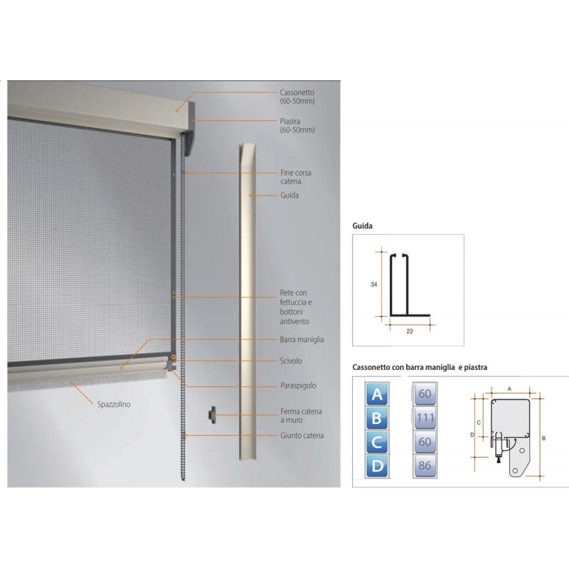 Mosquito Net Bettio Katia Overall Cassonetto 60mm Traditional Vertical Chain