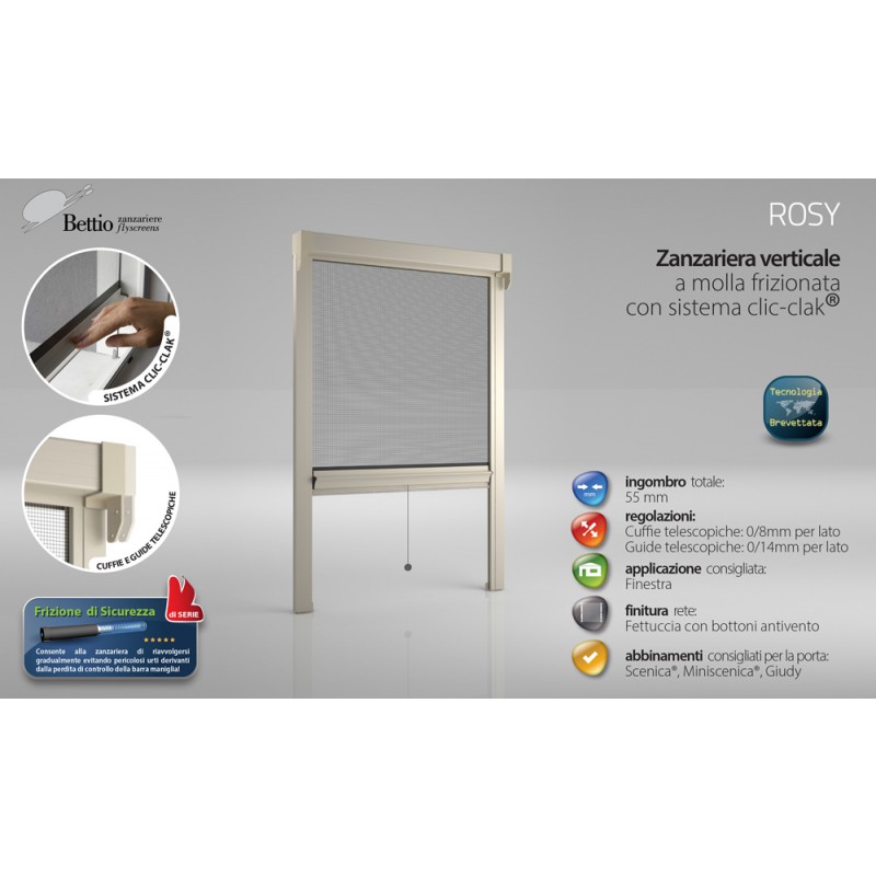 Mosquito Net Bettio Rosy Spring rubbed Click-Clack and Guides Vertical Spring