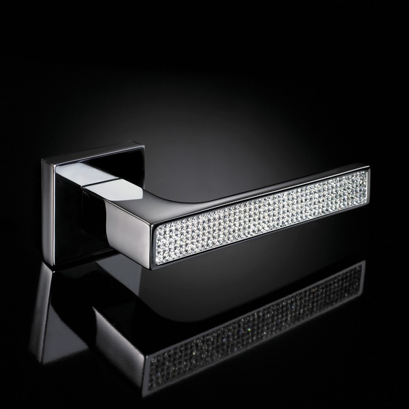 Zen Mesh Polished Chrome Door Handle on Rosette Linea Calì Crystal