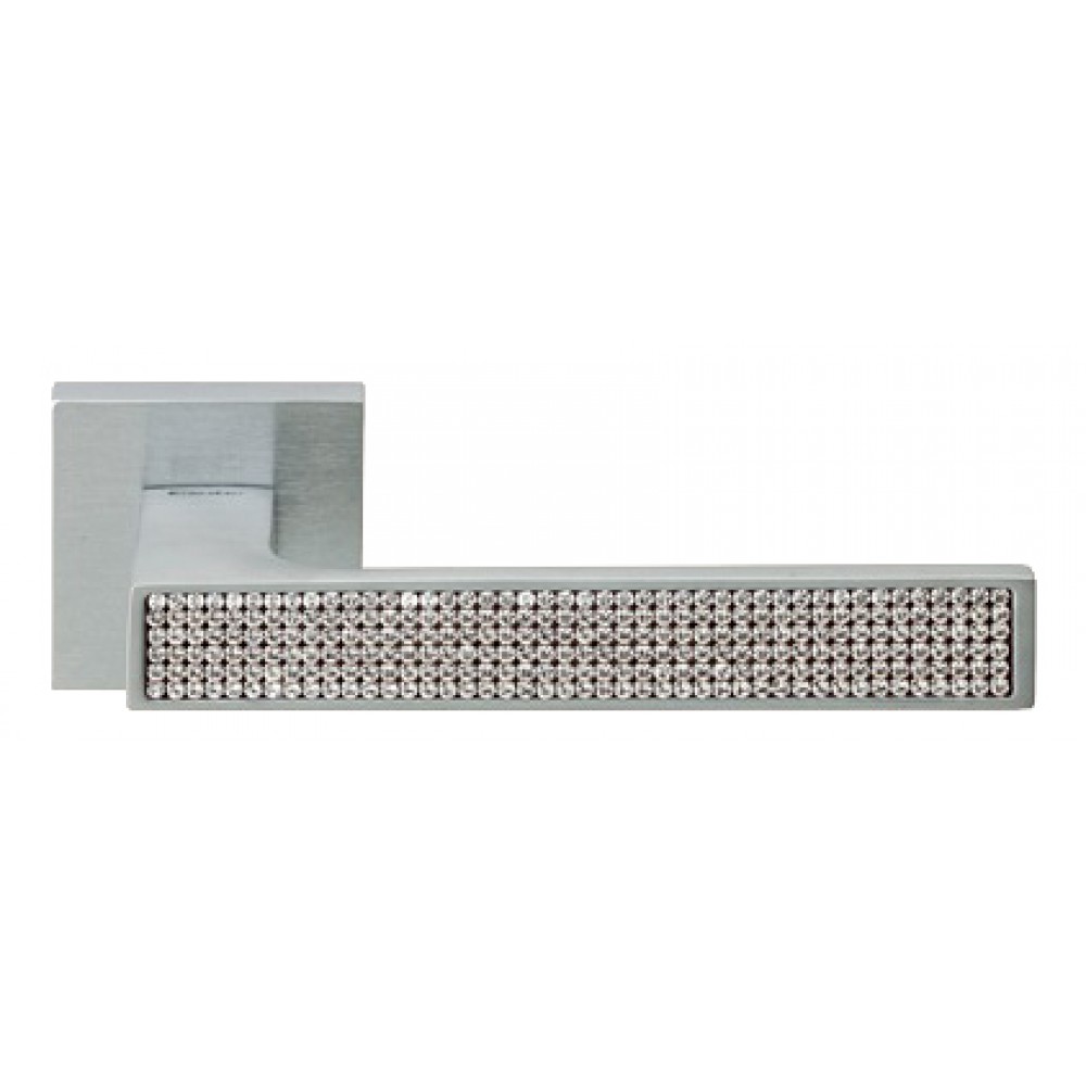 Zen Mesh Satin Chrome Door Handle on Rosette Linea Calì Crystal